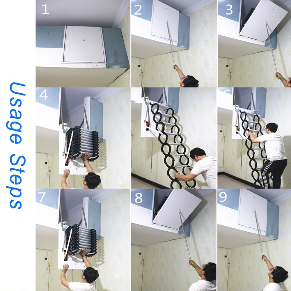 Attic Ladder Loft Wall Folding Stairs Blue 9.18ft Side-Mounted Pull Down Ladder