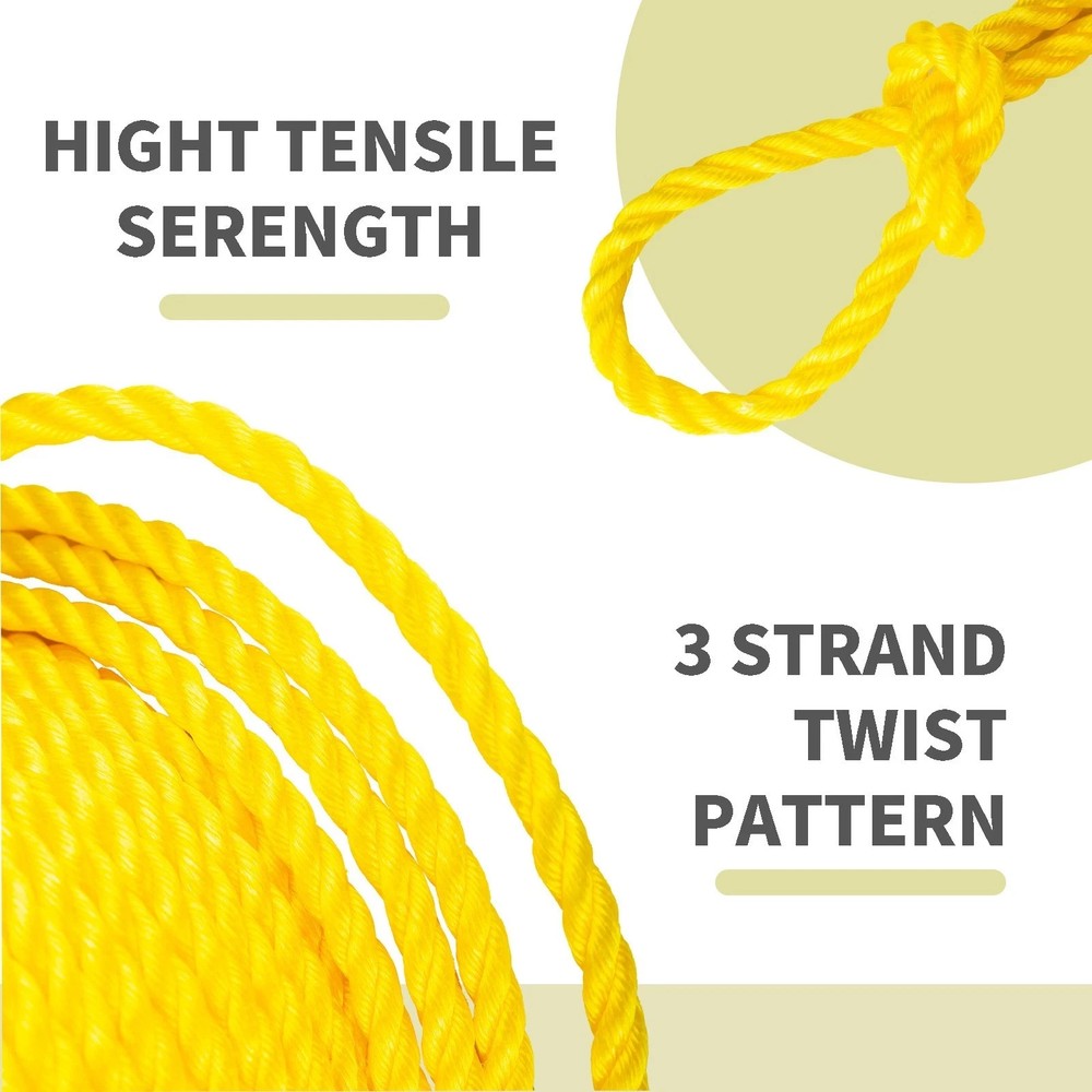 1/2'' 200' Floatable 3 Stand Yellow Poly Cord Twisted Rope