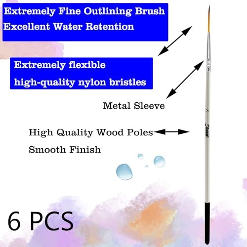 Script Liner Paintbrush 6 PCS Highly Flexible Liner Brush Extra Long Fine