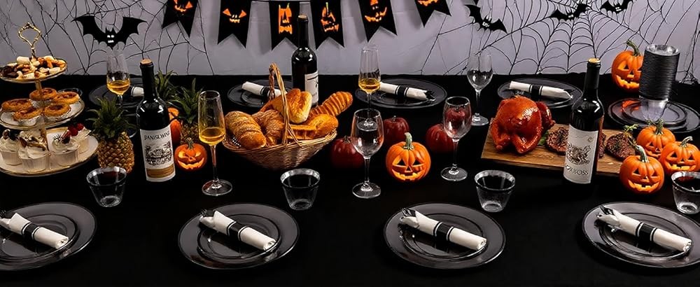 VIP Plastic Clear Bla Plates for Party, Disposable Dinnerware Set