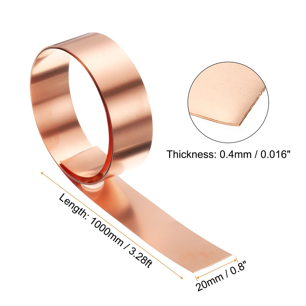 2pcs Copper Sheet Roll 0.4mm Thick Copper Flashing Strip (0.8" Width x 3.28ft)