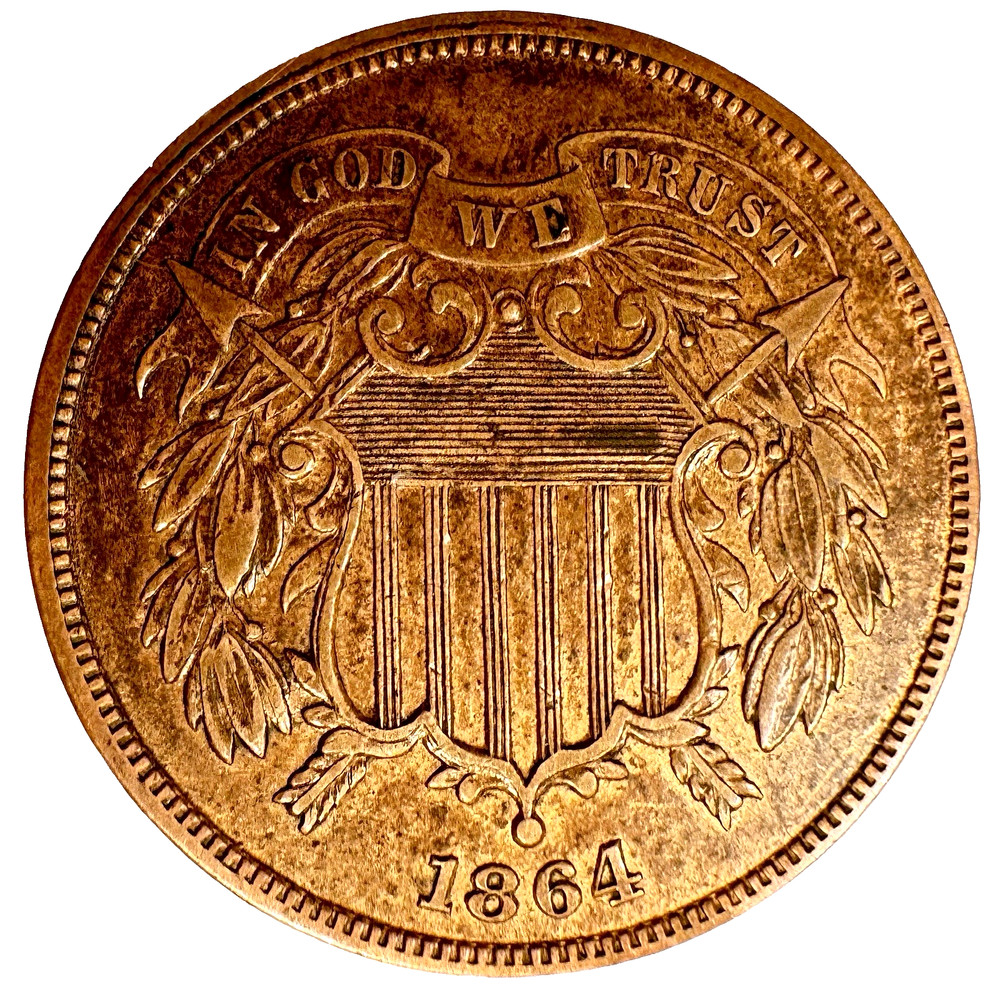 1864 2 Cent Piece Large Motto Choice BU
