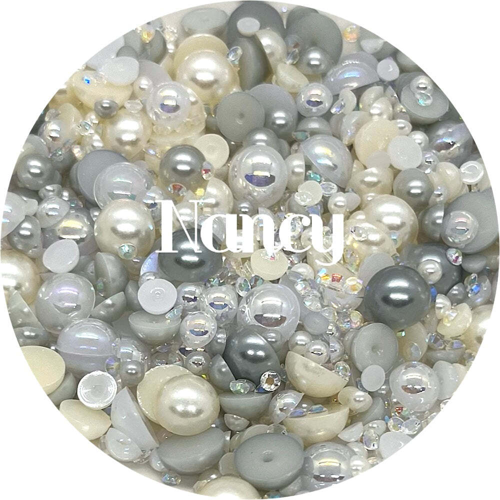 Flat Back Non-Hot Fix Pearls - Grey Mix