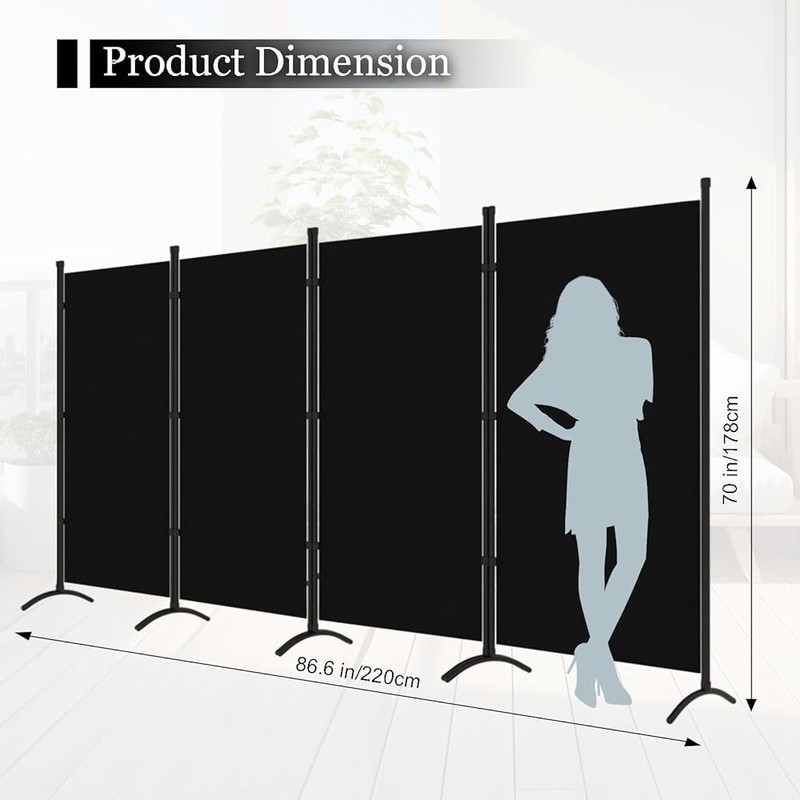 Room Divider 6FT Tall Folding Partition 4 Panel Portable Freestanding Screen
