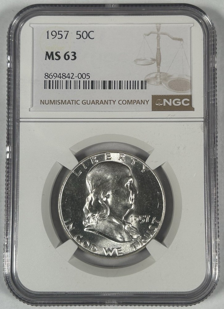 1957 Franklin Half Dollar Coin NGC MS 63