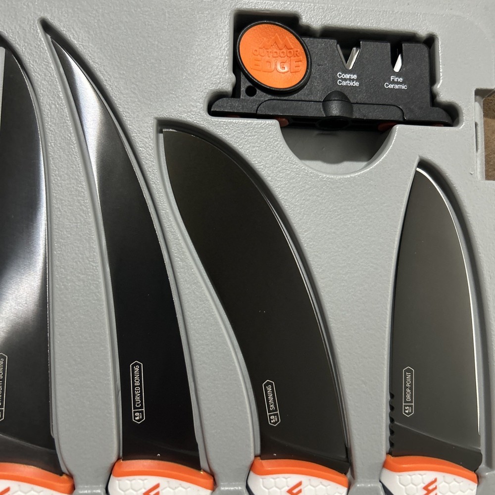 Outdoor Edge ErgoMax Fixed Blade Knife Set Plain Edge 5 Knives & Sharpener EM-1