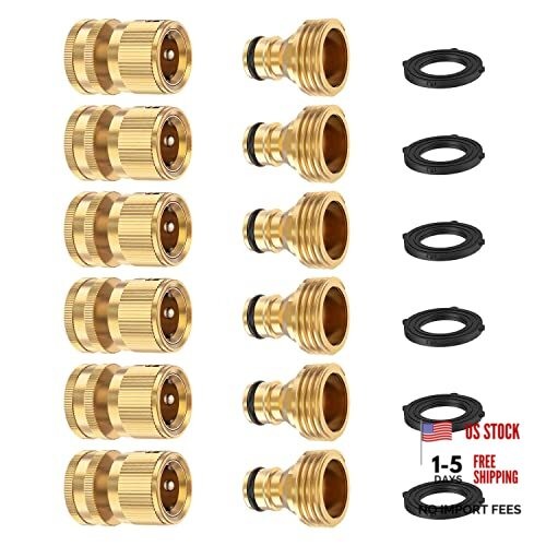 + Garden Hose Quick Connector, Solid Brass 3/4 Inch Thread Fitting No 6 Sets