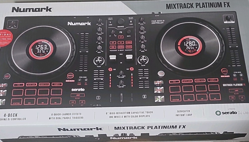 Numark Mixtrack Platinum FX Quad Deck DJ Controller Built-in Mixer LED Lights