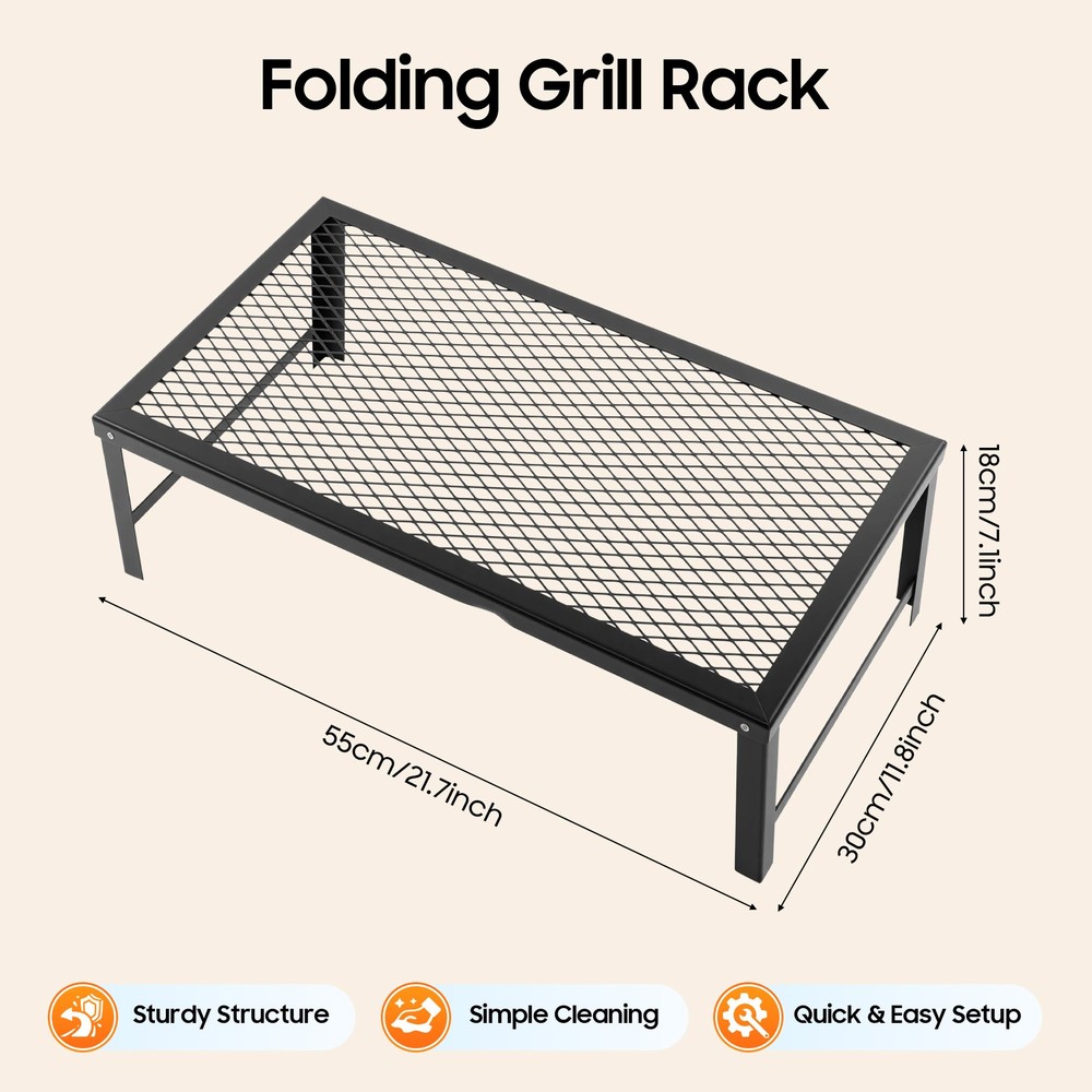 Foldable Portable Camping Grill Fire Pit Grate for Outdoor Cooking