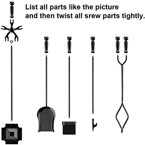 FIREPLACE TOOLS SET Wrought Iron Fire Place Accessories 5 Pcs GAMEXCEL