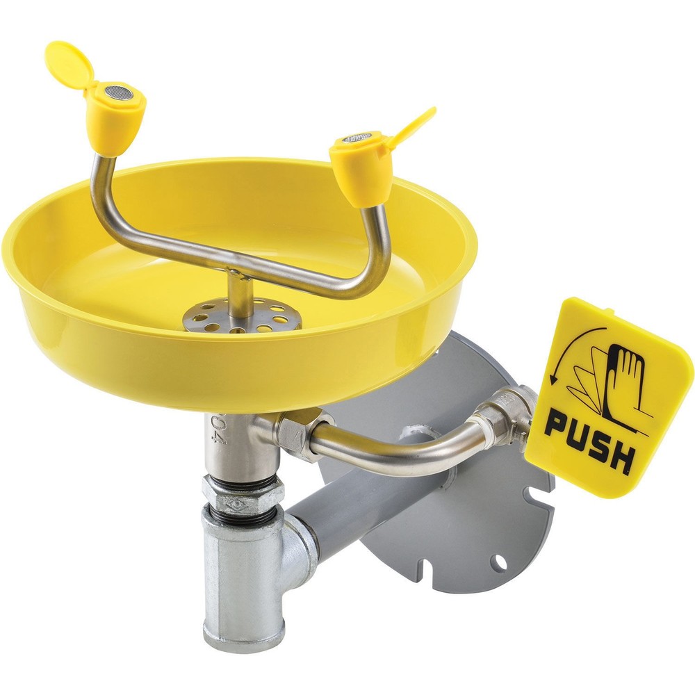 Wall Mounted Emergency Eyewash with Plastic Bowl Push Handle Yellow