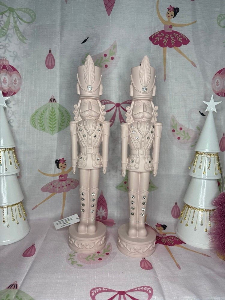 Pastel Pink Nutcracker with Rhinestones 17", set of 2
