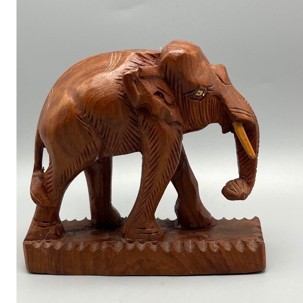 Vintage Hand Carved Solid Wooden Elephant 5.5x 5