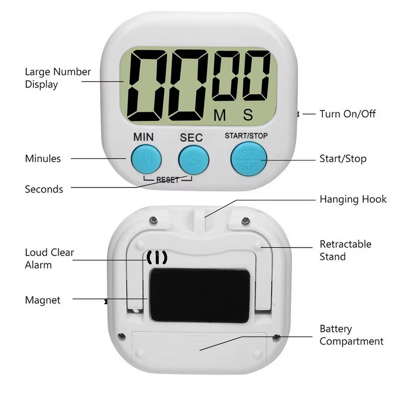 Large LCD Digital Kitchen Cooking Timer Count Down Up Clock Loud Alarm Magnetic
