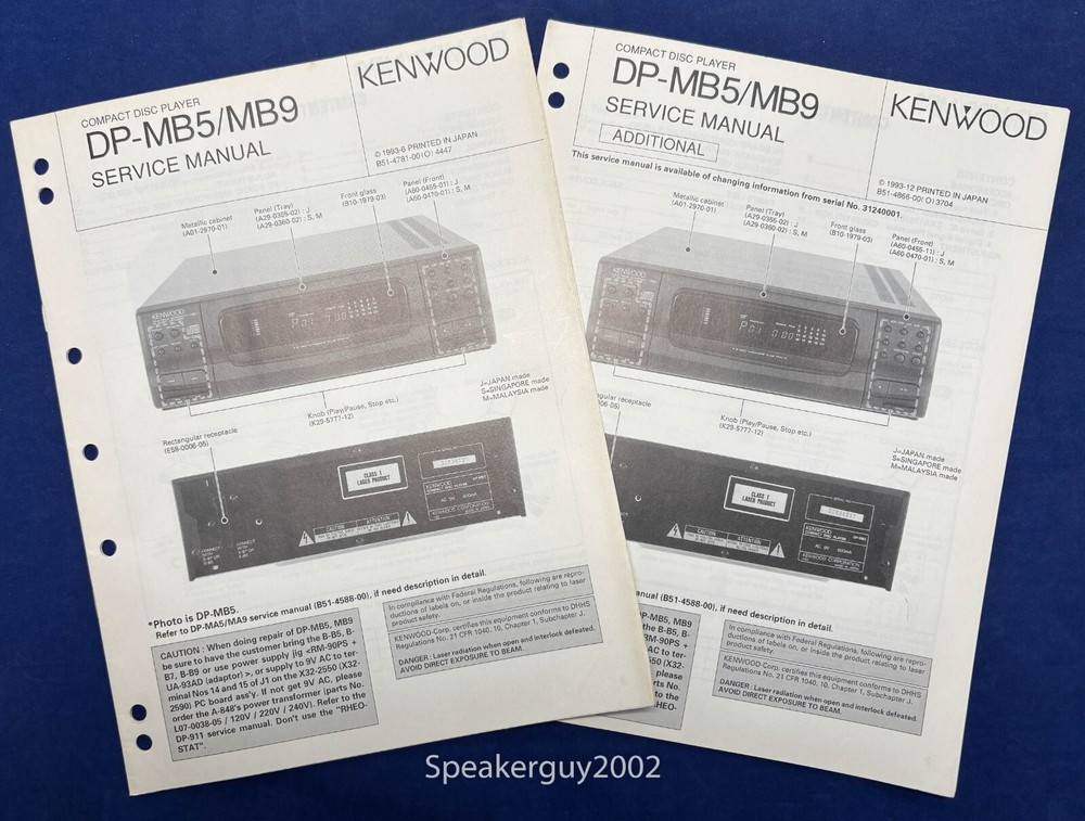 Original Kenwood DP-MB5 MB9 CD Player Service Manual