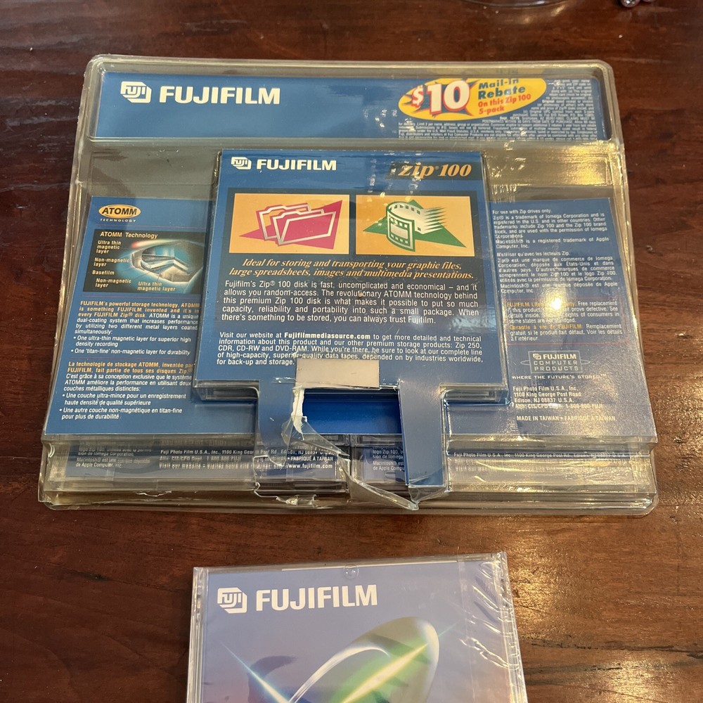 FujiFilm 100MB Zip Disk 5-Pack Box Mac Formatted & Single Sealed Disk (6 Total)