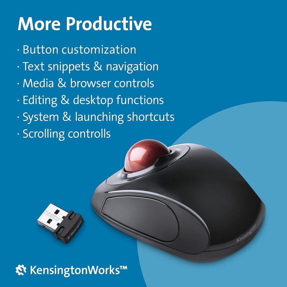Orbit Wireless Trackball Mouse - Touch Scroll, Optical, Ambidextrous, 2.4GHz
