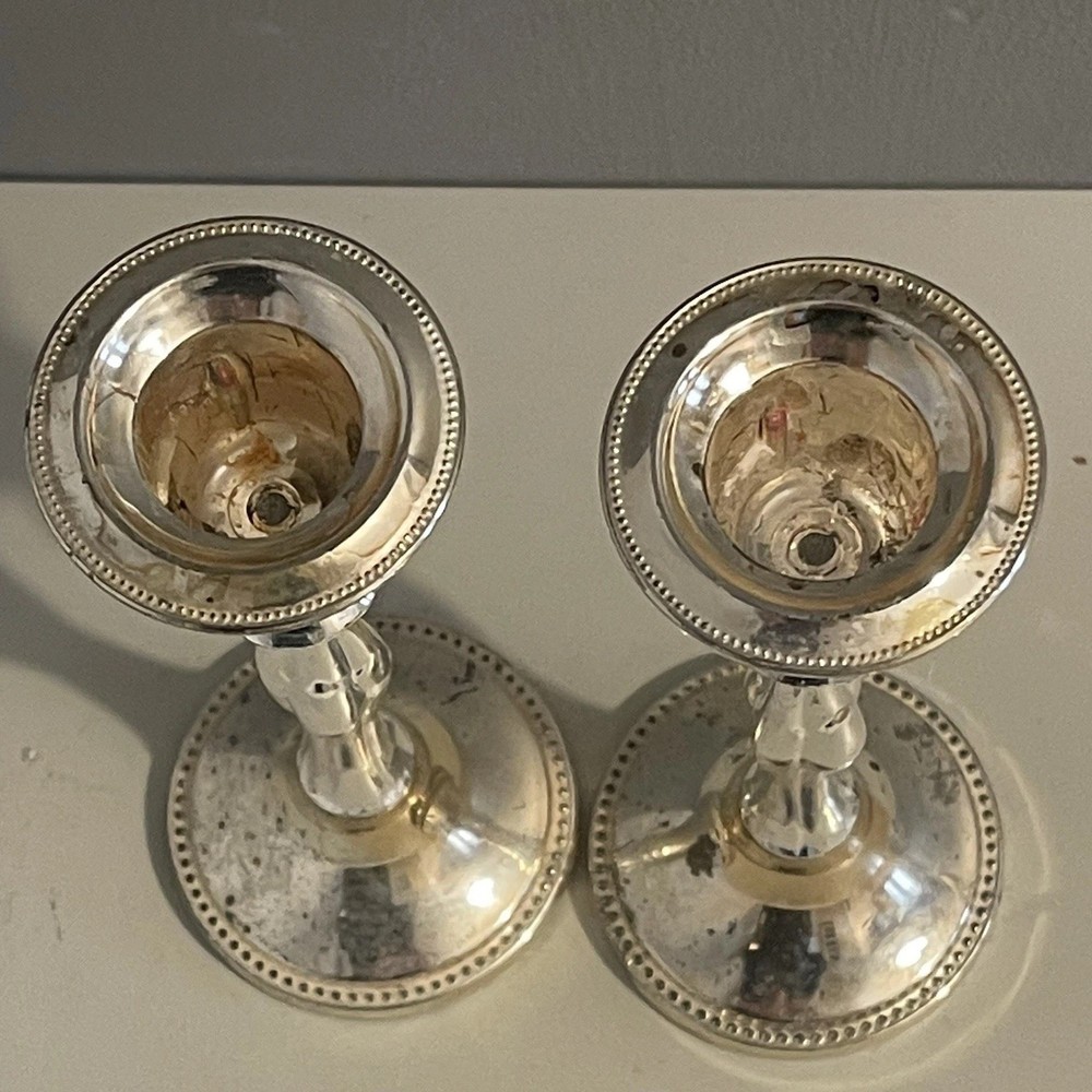 Vintage Mayell Candlesticks Silver Plated Matching Pair Two Removable Base Top
