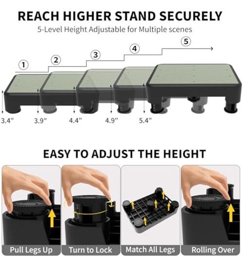 5-Level Adjustable Step Stool, Noctilucent Bedside Noctilucent Mat+black Step