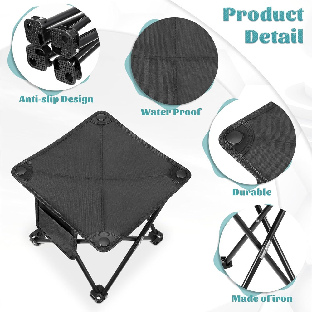 2 Pack Camping Stool 13 Inch Portable Folding Camp Stool with Side Pocket for Ca
