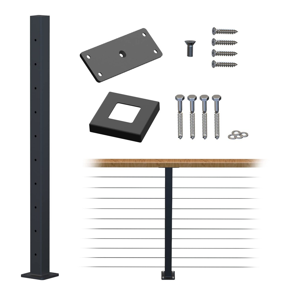 Dawn Railing Cable Railing Post 36”X2”X2” Steel Square Intermediate Post, Pre-Dr
