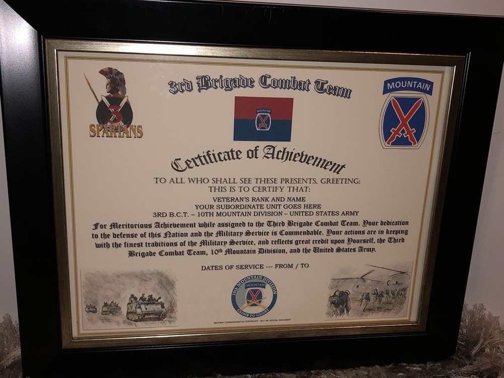 3RD B.C.T. / 10TH MOUNTAIN DIVISION - COA / (COMMEMORATIVE CERTIFICATE)