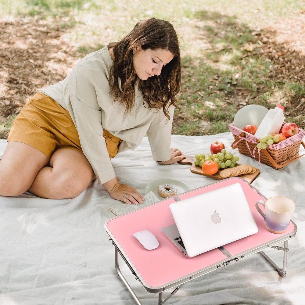 Foldable Laptop Bed Table Portable Mini Lap Desk Study Picnic Space Saving, Pink