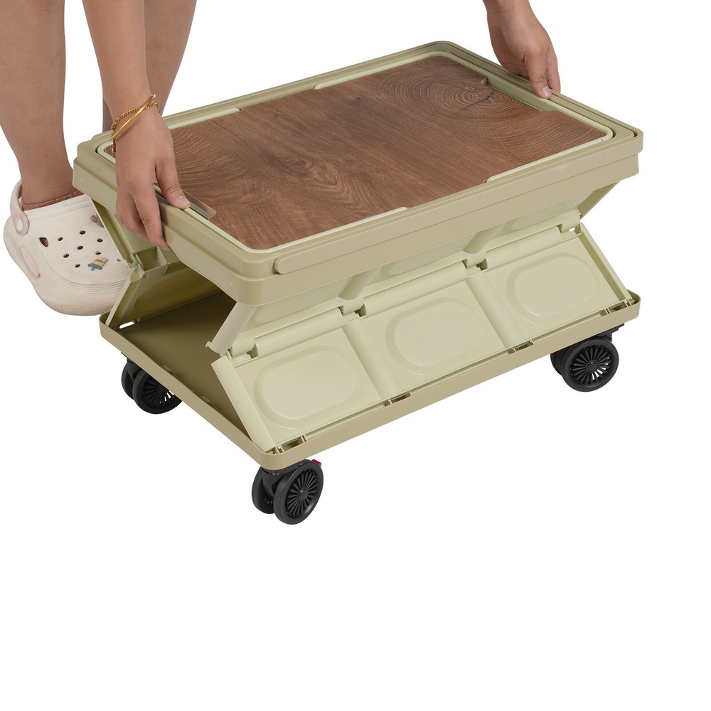 Foldable Plastic Crate with Wheels Plastic Box for Grocery Hauling Camping Shop