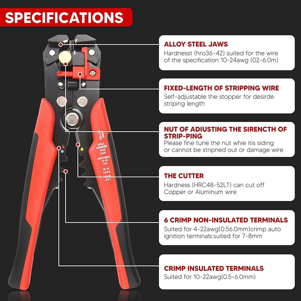 MultiPurpose Electrical Wire Stripping Tool 8", Crimper Pliers Insulated Cutter