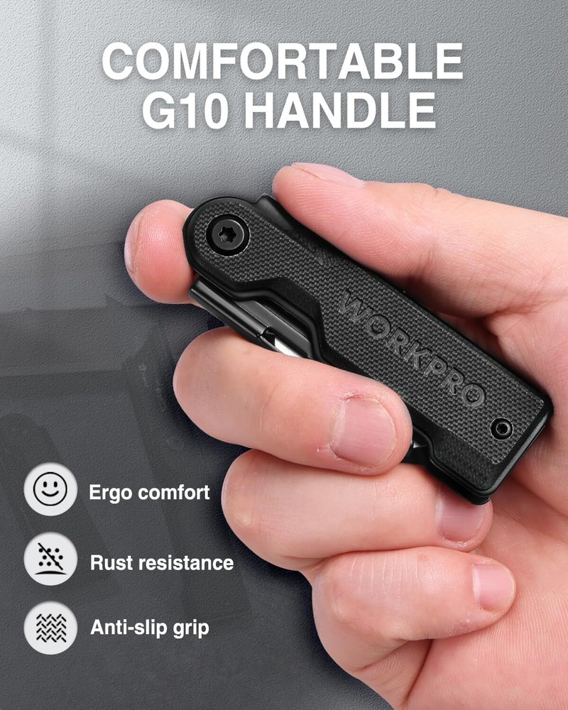 WORKPRO 3PCS Folding Utility Knife Set 10 Extra SK5 Blades G10 Handle Box Cutter