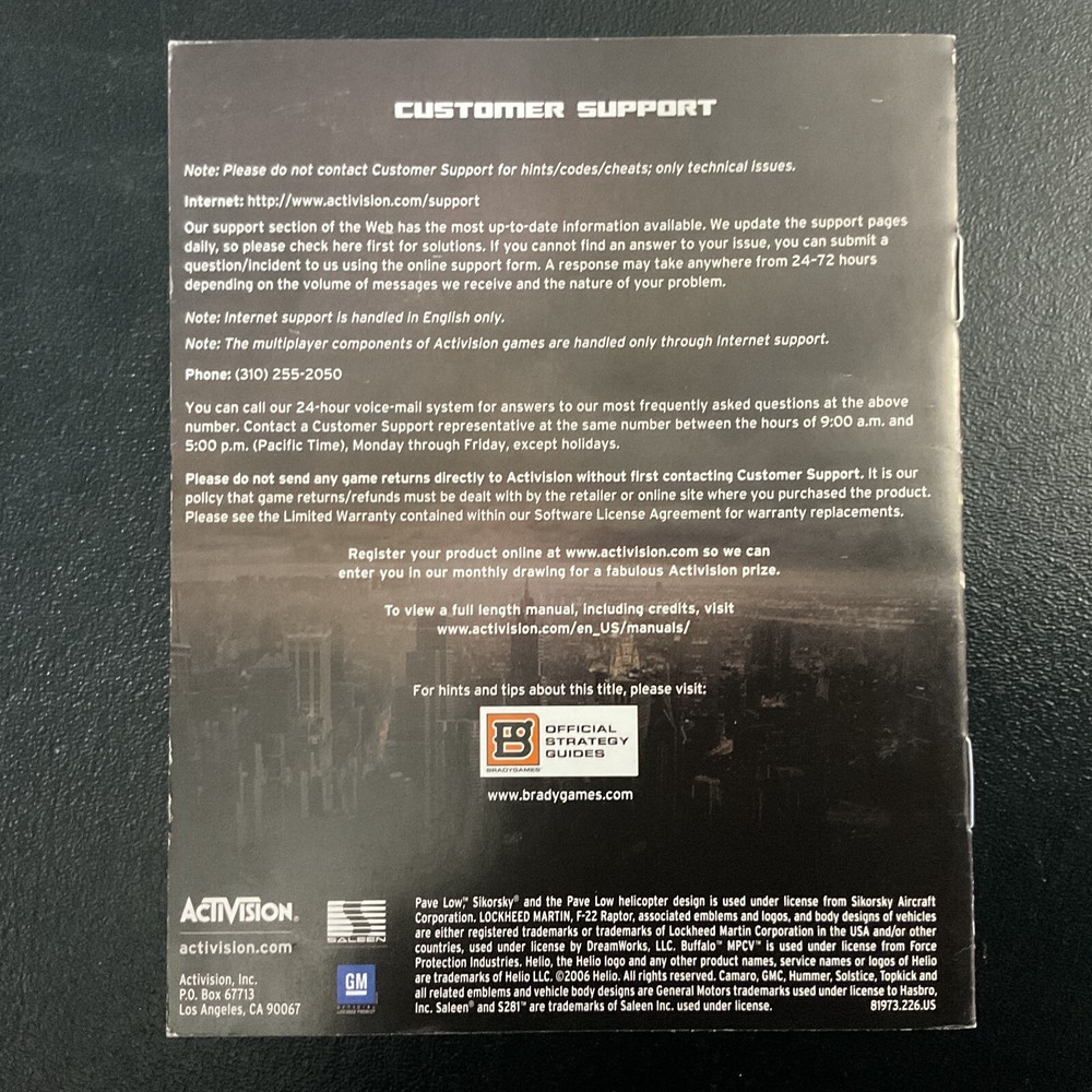 Transformers: The Game PS3 PlayStation 3 Instruction Manual Only