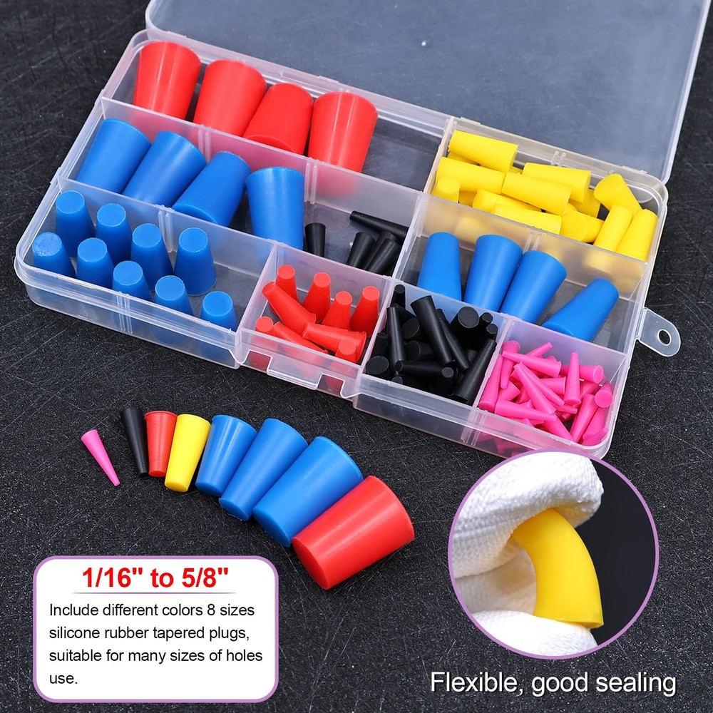 40PCS Silicone Rubber Stoppers, 8 Sizes High Temp Silicone Rubber Protective ...