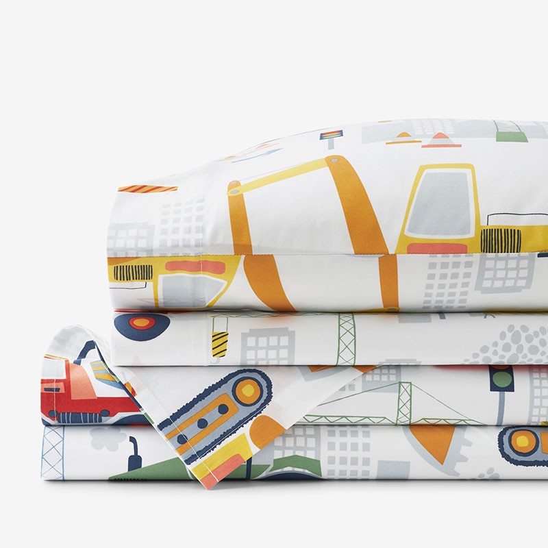 Construction Trucks Classic Cool Organic Cotton Percale Bed Sheet Set|5940