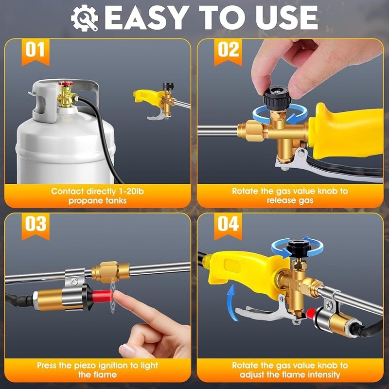 High Output Propane Weed Torch W/ Piezo Ignition & Adjustable Flame Control New