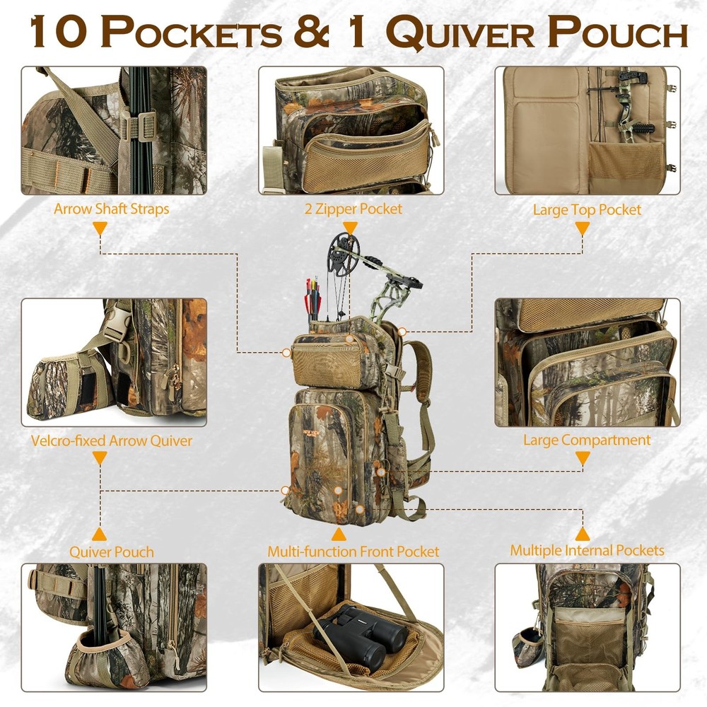Deer & Elk Hunting Backpack with Spacious Bow Compartment, Features Expandabl...