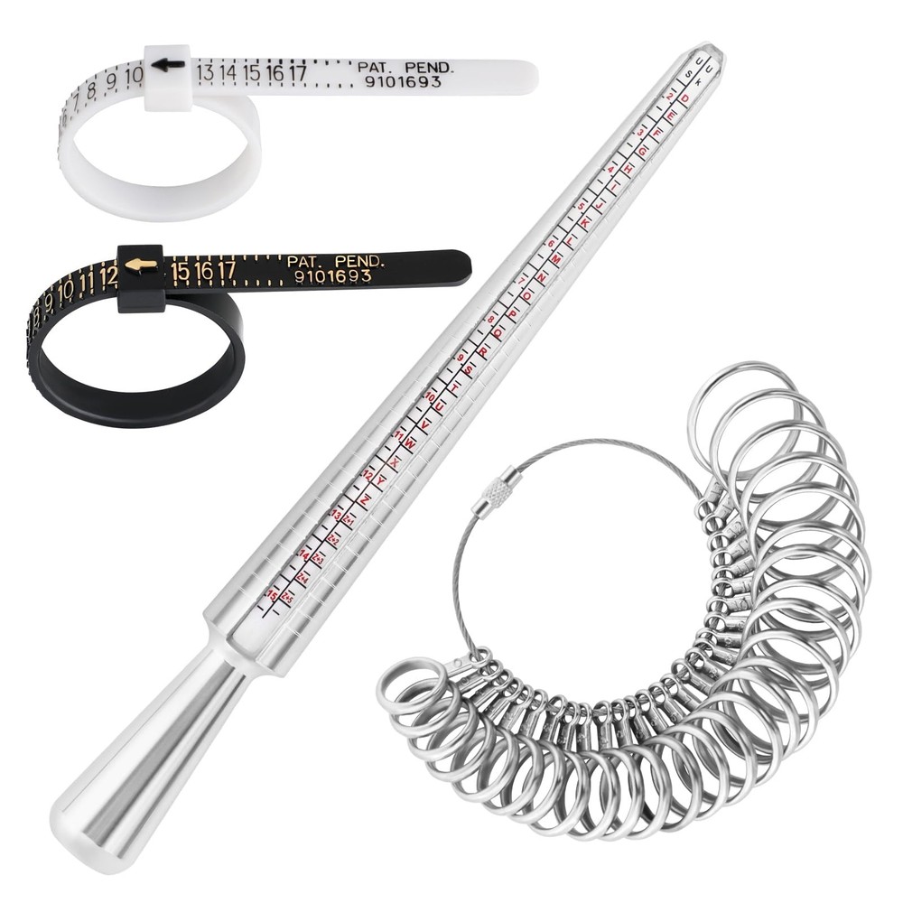 Ring Sizer Measuring Tool Set, Sizing Kit, Metal Finger Silver