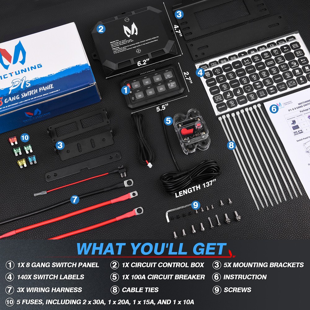 12/24V 8 Gang Switch Panel Led Light Bar Switch Momentary Strobe Switch Pod, USA