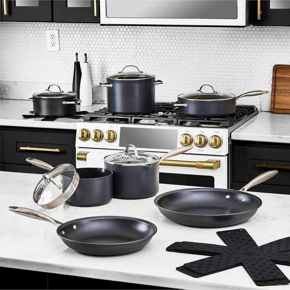 Thyme & Table 15-Piece Non-Stick Hard Anodized Cookware Set – Black