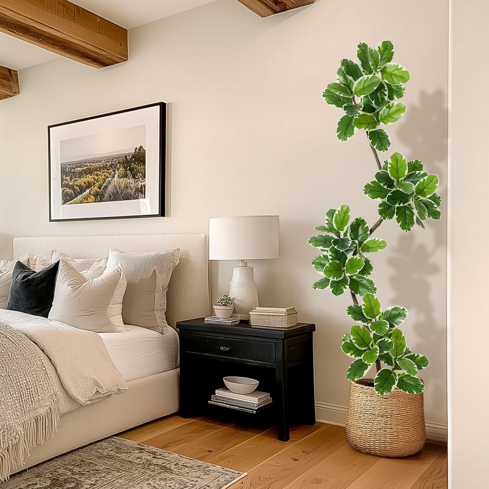 Fiddle Leaf Fig Tree Artificial Indoor, 7 ft Tall Faux Rubber Tree with Spher...