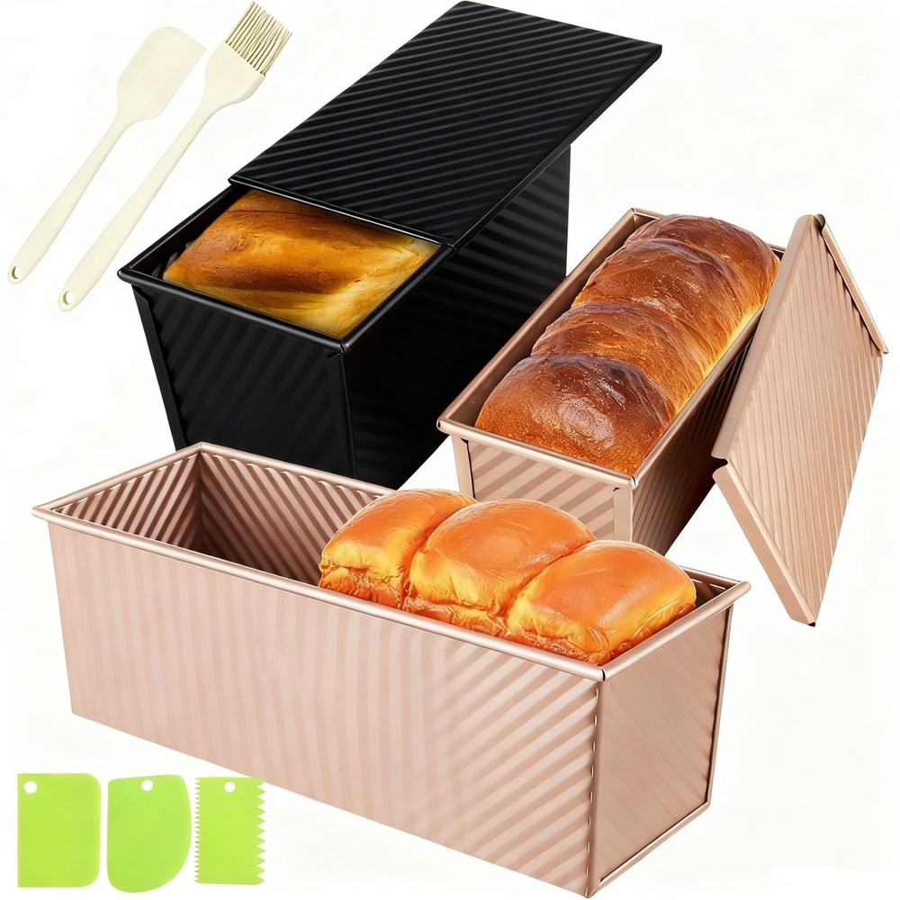 3 Pack Set Pullman Loaf Pan with Lids 2.2 lb & 1 lb & 0.8 lb Dough Capacity...