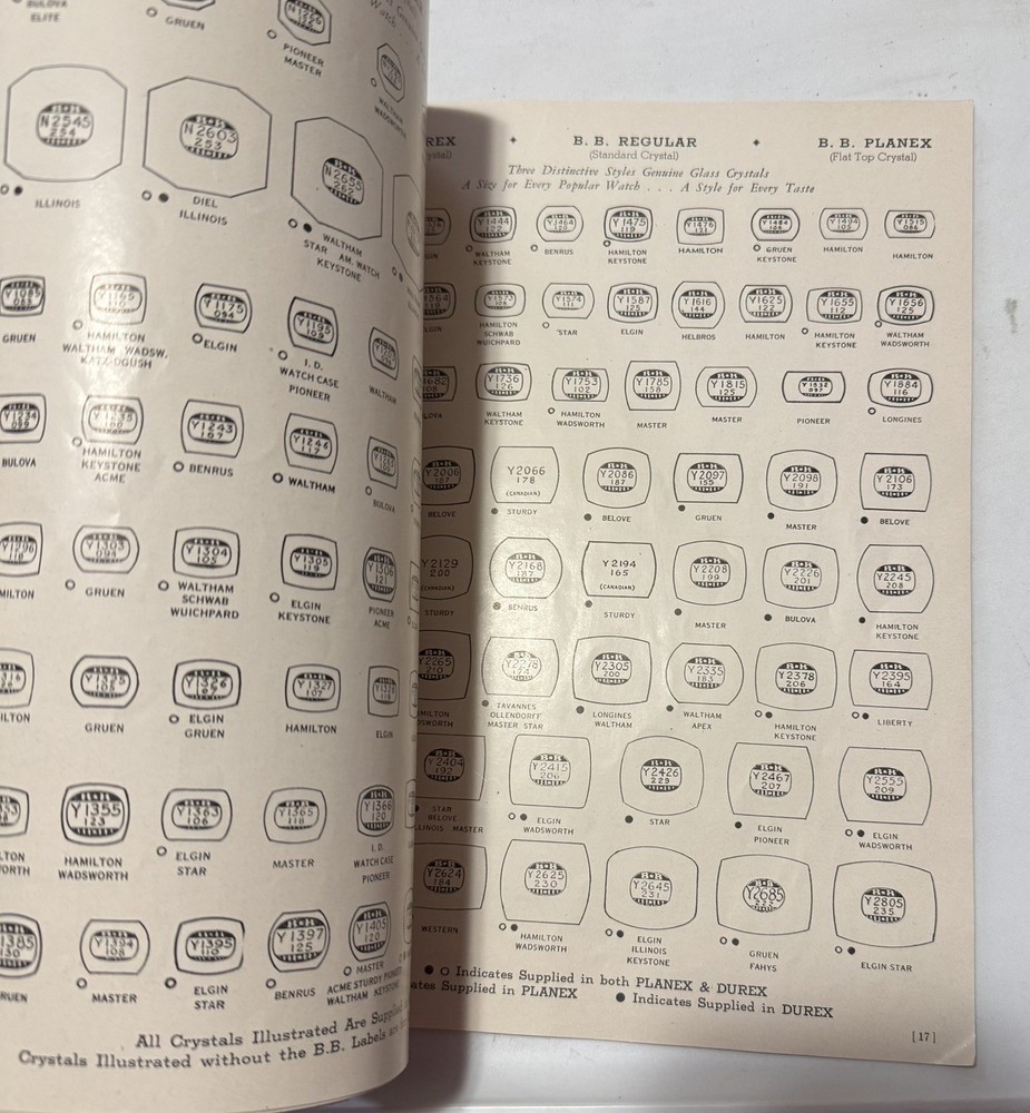 Vintage 1948 BB Watch Crystal Catalog Reference Guide Excellent Condition