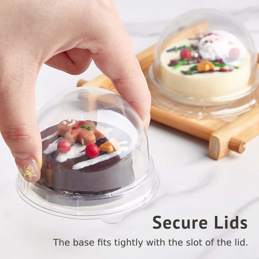 50 Pack Mini Cake Containers Clear Plastic Small Cupcake Boxes with Dome Lids