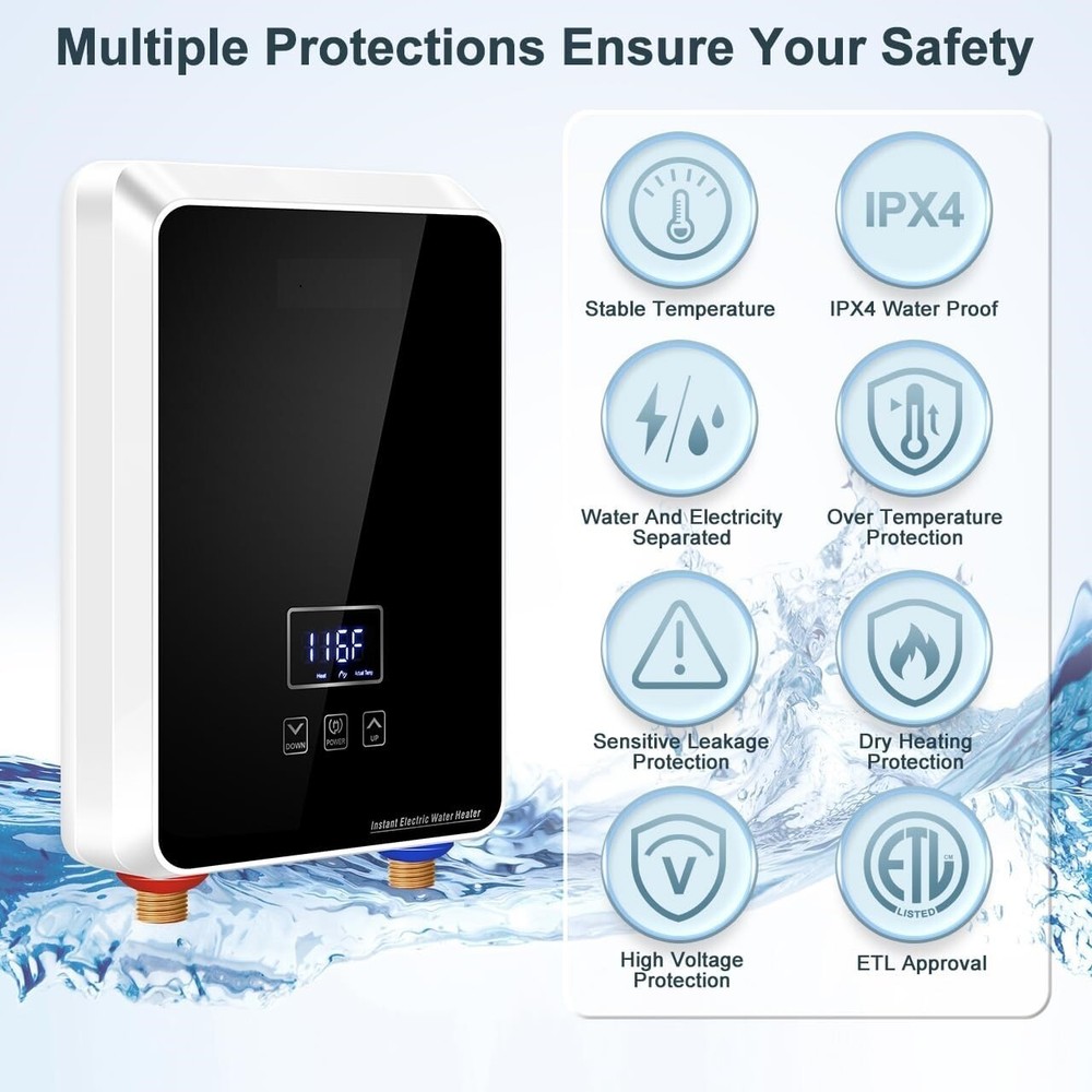 Calentador De Agua Sin Tanque LCD Electrico 5.5kW 220V US Para Cocina Ducha Casa