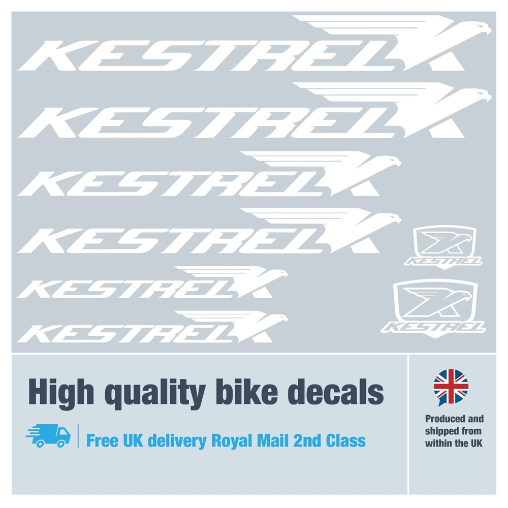 Kestrel solid bike labels / decals , 5+ years external quality (23 pack)