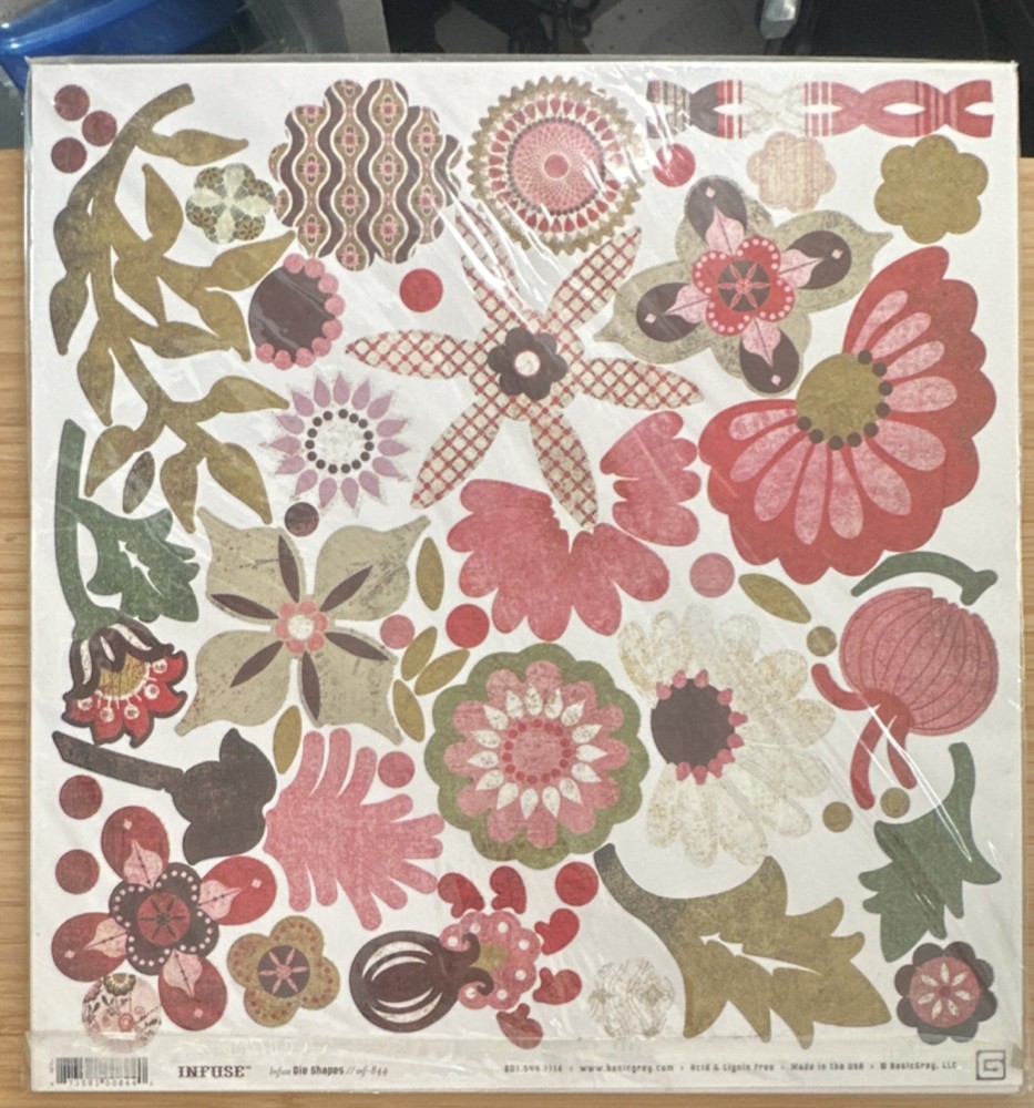 BasicGrey Infuse Collection Pack Scrapbook Kit Flowers & Floral Theme 20 pieces