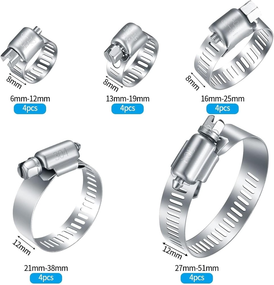 STAINLESS Steel Hose Clamp Kit 20PCS