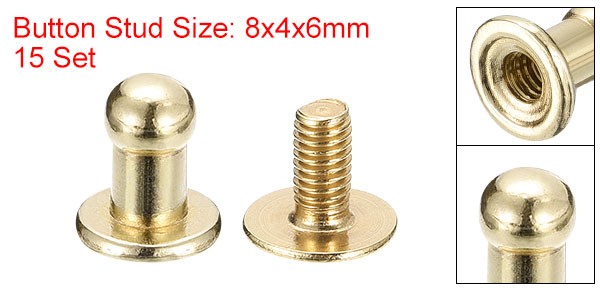 15Pcs 4mm Ball Head Stud Rivets Screw Back Round Head Button Light Golden