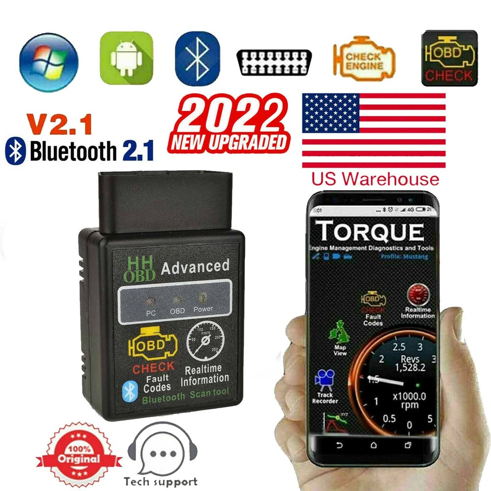 Bluetooth OBD2 OBDII car diagnostic code reader scanner tool for iOS, Android PC
