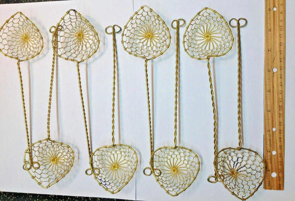 Vintage Brass/ Bronze Twisted Wire Net Hand Strainer Kitchen Tool Egg Dipping