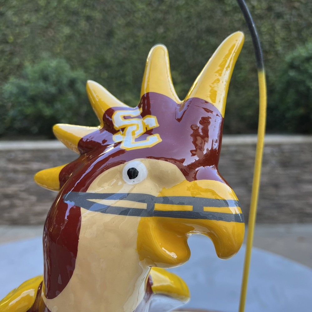 USC Trojans Handmade Ceramic Macaw Parrot Bird On Line Perch